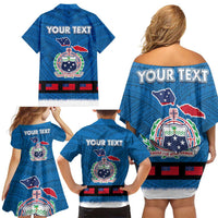 Samoa Merry Christmas Family Matching Off Shoulder Short Dress and Hawaiian Shirt Santa Suit Style With Tatau Tattoo Pattern LT03 - Polynesian Pride