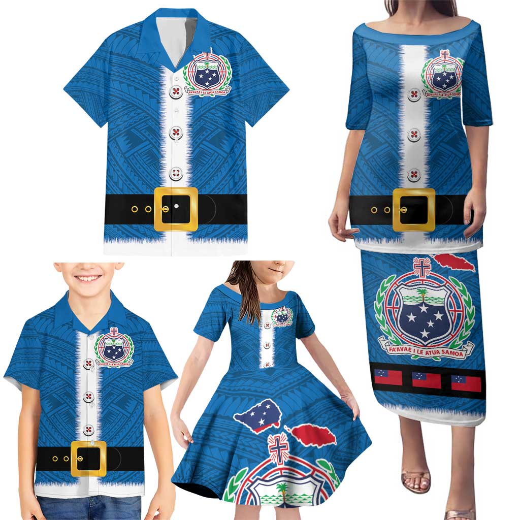 Samoa Merry Christmas Family Matching Puletasi and Hawaiian Shirt Santa Suit Style With Tatau Tattoo Pattern LT03 - Polynesian Pride