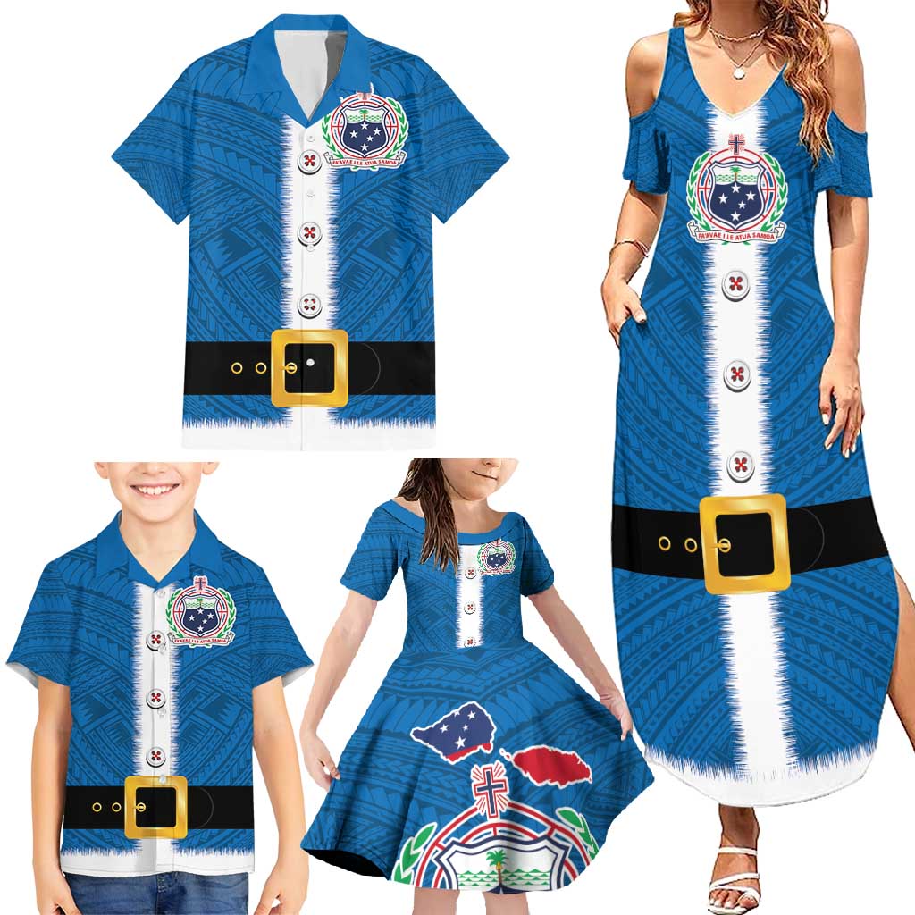 Samoa Merry Christmas Family Matching Summer Maxi Dress and Hawaiian Shirt Santa Suit Style With Tatau Tattoo Pattern LT03 - Polynesian Pride