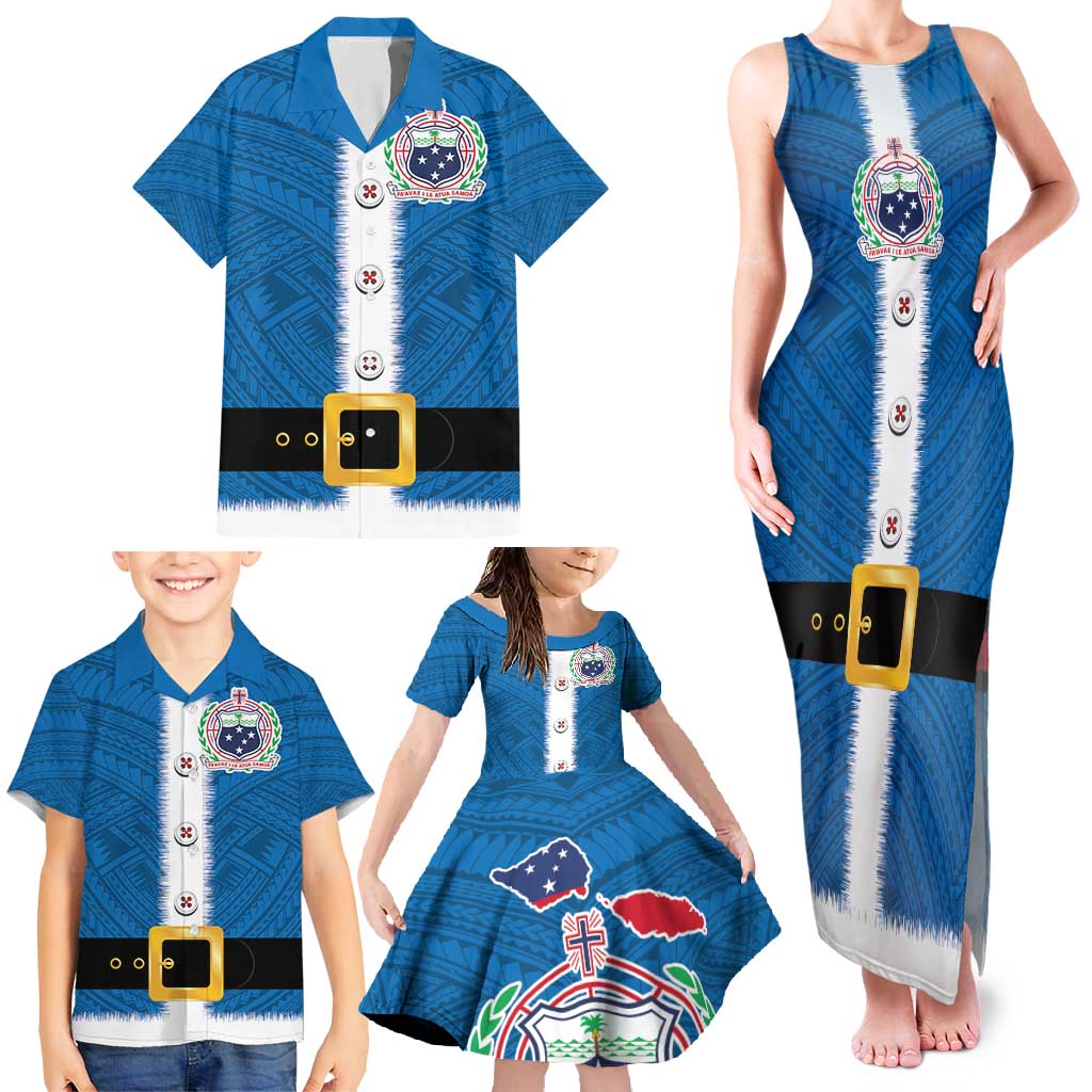 Samoa Merry Christmas Family Matching Tank Maxi Dress and Hawaiian Shirt Santa Suit Style With Tatau Tattoo Pattern LT03 - Polynesian Pride