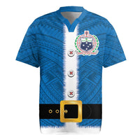 Samoa Merry Christmas Rugby Jersey Santa Suit Style With Tatau Tattoo Pattern LT03 Blue - Polynesian Pride