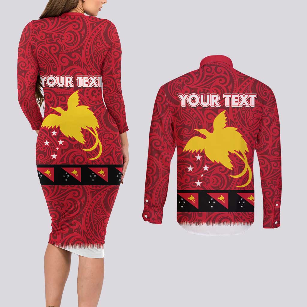 Papua New Guinea Merry Christmas Couples Matching Long Sleeve Bodycon Dress and Long Sleeve Button Shirt Santa Suit Style With Melanesian Pattern LT03 - Polynesian Pride