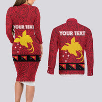 Papua New Guinea Merry Christmas Couples Matching Long Sleeve Bodycon Dress and Long Sleeve Button Shirt Santa Suit Style With Melanesian Pattern LT03 - Polynesian Pride