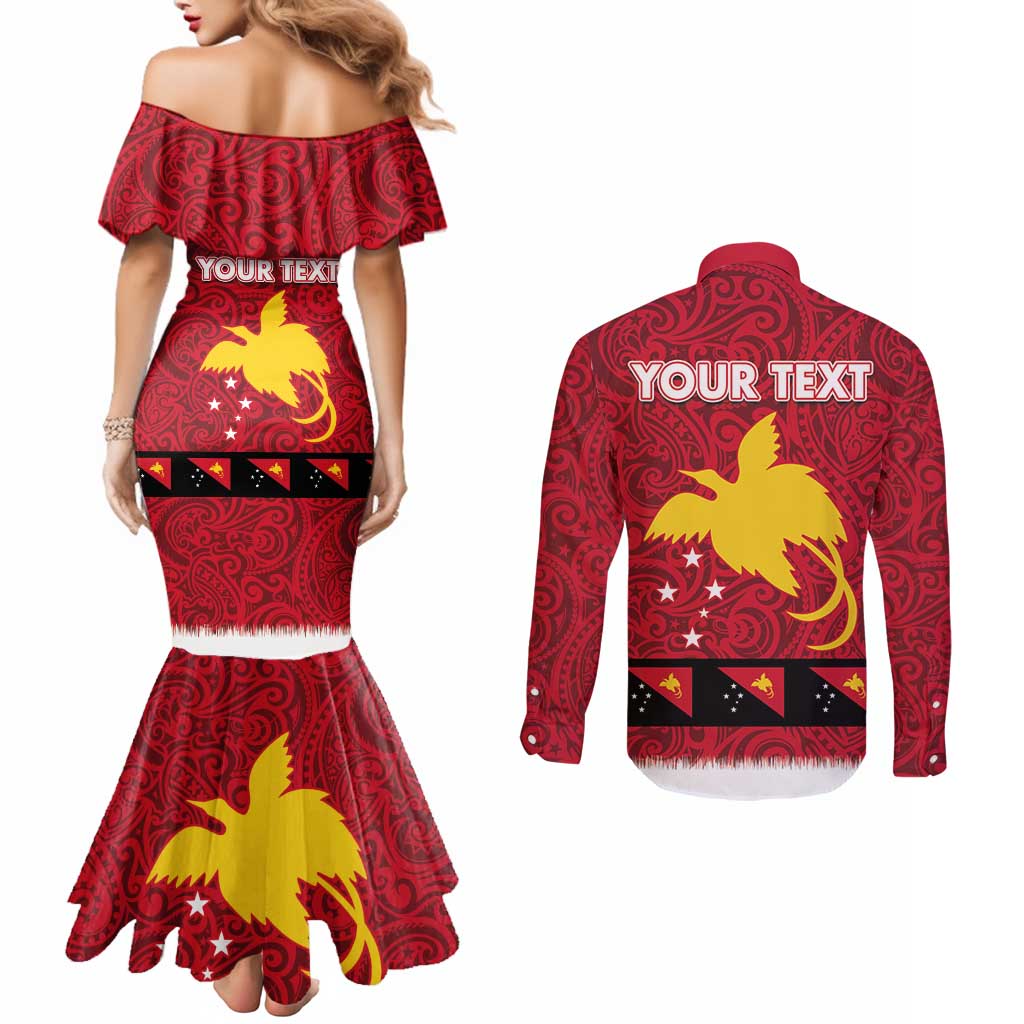 Papua New Guinea Merry Christmas Couples Matching Mermaid Dress and Long Sleeve Button Shirt Santa Suit Style With Melanesian Pattern LT03 - Polynesian Pride