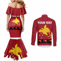 Papua New Guinea Merry Christmas Couples Matching Mermaid Dress and Long Sleeve Button Shirt Santa Suit Style With Melanesian Pattern LT03 - Polynesian Pride