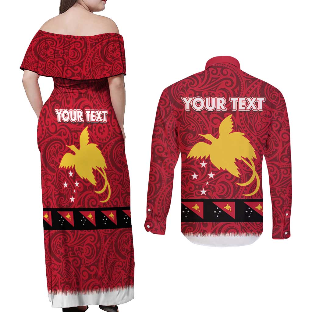 Papua New Guinea Merry Christmas Couples Matching Off Shoulder Maxi Dress and Long Sleeve Button Shirt Santa Suit Style With Melanesian Pattern LT03 - Polynesian Pride