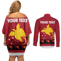 Papua New Guinea Merry Christmas Couples Matching Off Shoulder Short Dress and Long Sleeve Button Shirt Santa Suit Style With Melanesian Pattern LT03 - Polynesian Pride