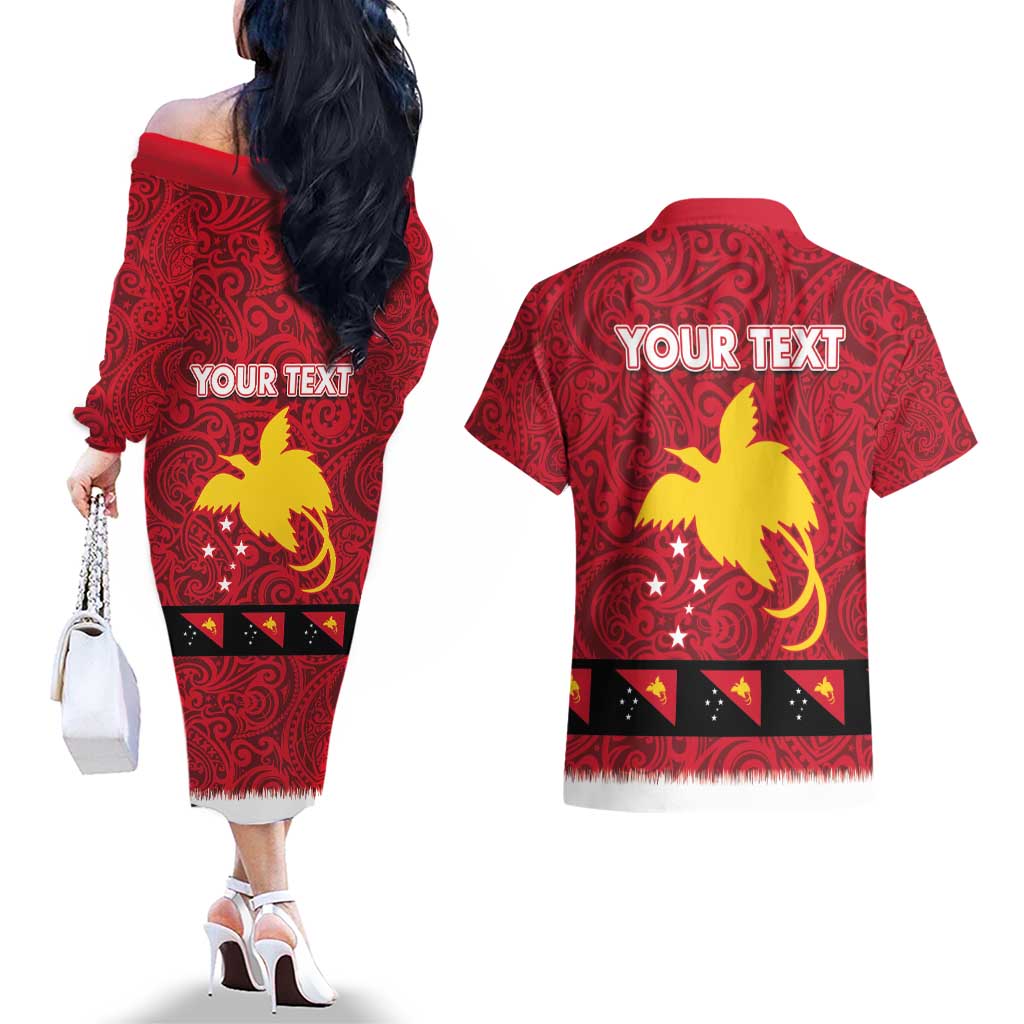 Papua New Guinea Merry Christmas Couples Matching Off The Shoulder Long Sleeve Dress and Hawaiian Shirt Santa Suit Style With Melanesian Pattern LT03 - Polynesian Pride