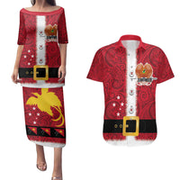 Papua New Guinea Merry Christmas Couples Matching Puletasi and Hawaiian Shirt Santa Suit Style With Melanesian Pattern LT03 Red - Polynesian Pride