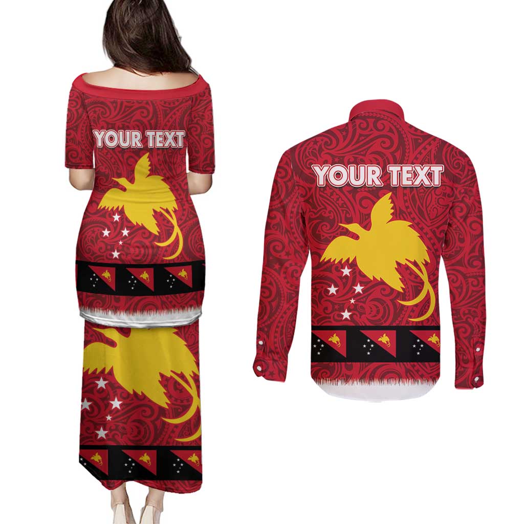 Papua New Guinea Merry Christmas Couples Matching Puletasi and Long Sleeve Button Shirt Santa Suit Style With Melanesian Pattern LT03 - Polynesian Pride