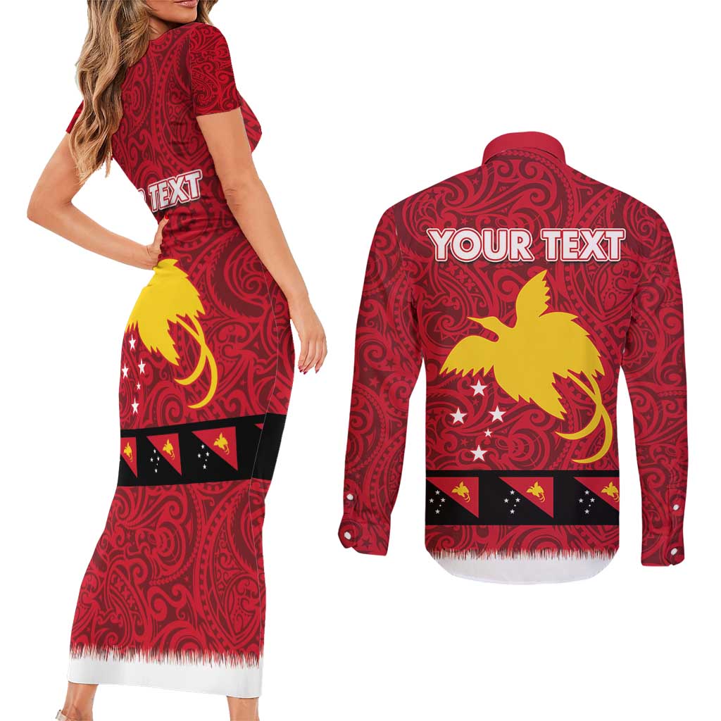 Papua New Guinea Merry Christmas Couples Matching Short Sleeve Bodycon Dress and Long Sleeve Button Shirt Santa Suit Style With Melanesian Pattern LT03 - Polynesian Pride