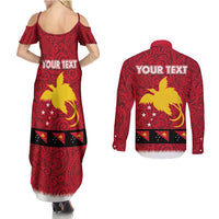 Papua New Guinea Merry Christmas Couples Matching Summer Maxi Dress and Long Sleeve Button Shirt Santa Suit Style With Melanesian Pattern LT03 - Polynesian Pride