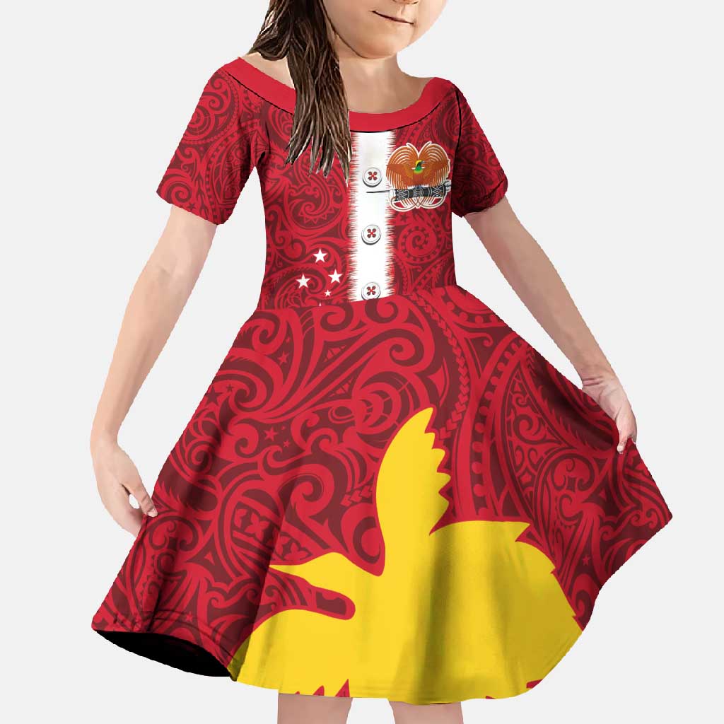 Papua New Guinea Merry Christmas Family Matching Long Sleeve Bodycon Dress and Hawaiian Shirt Santa Suit Style With Melanesian Pattern LT03 Daughter's Dress Red - Polynesian Pride