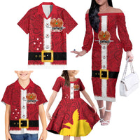 Papua New Guinea Merry Christmas Family Matching Off The Shoulder Long Sleeve Dress and Hawaiian Shirt Santa Suit Style With Melanesian Pattern LT03 - Polynesian Pride
