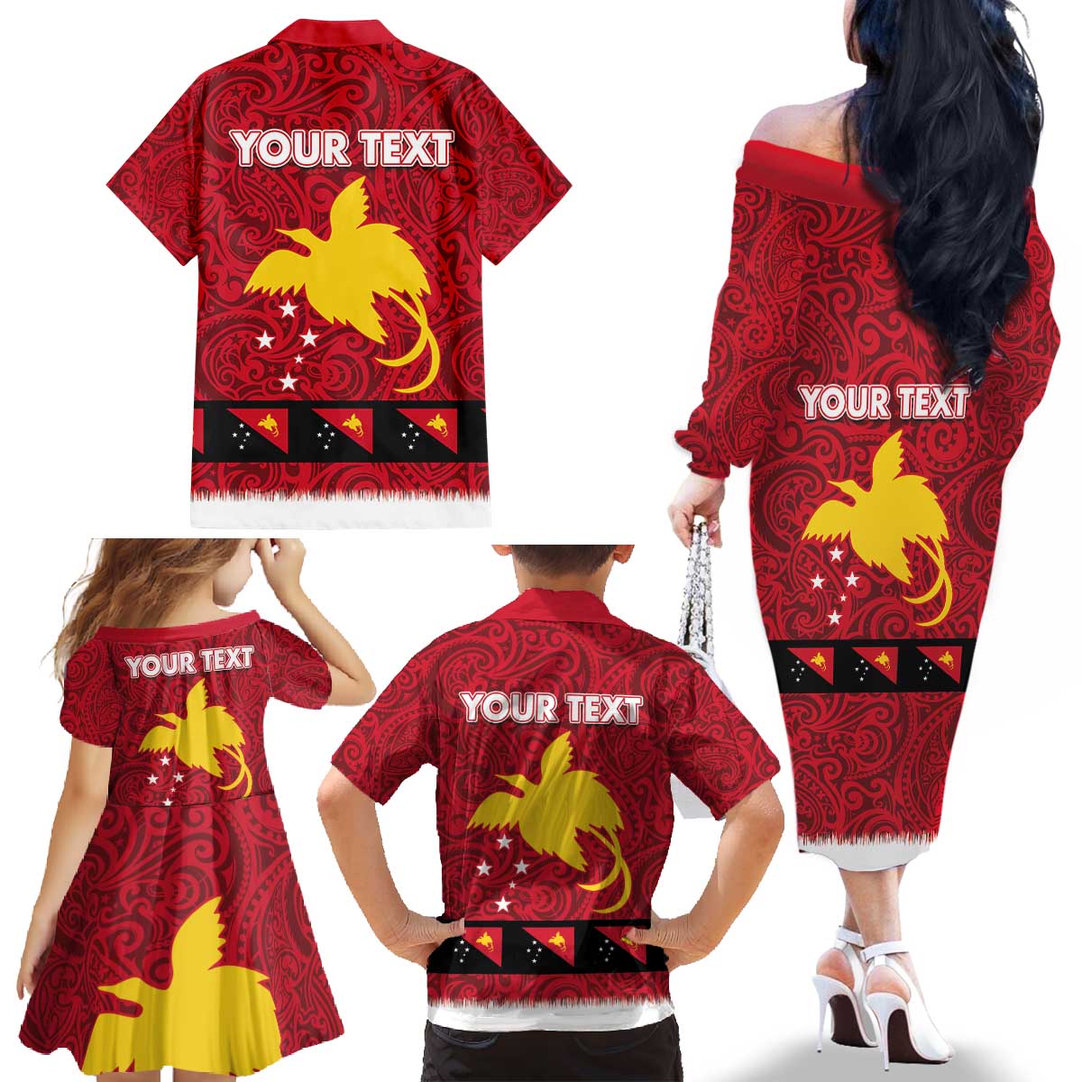 Papua New Guinea Merry Christmas Family Matching Off The Shoulder Long Sleeve Dress and Hawaiian Shirt Santa Suit Style With Melanesian Pattern LT03 - Polynesian Pride
