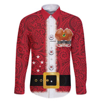 Papua New Guinea Merry Christmas Family Matching Off The Shoulder Long Sleeve Dress and Hawaiian Shirt Santa Suit Style With Melanesian Pattern LT03 Dad's Shirt - Long Sleeve Red - Polynesian Pride