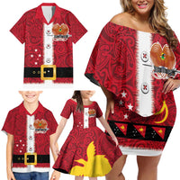 Papua New Guinea Merry Christmas Family Matching Off Shoulder Short Dress and Hawaiian Shirt Santa Suit Style With Melanesian Pattern LT03 - Polynesian Pride