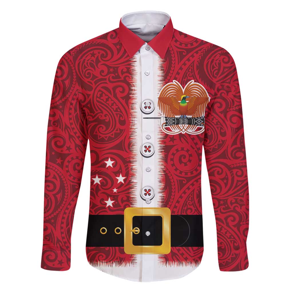 Papua New Guinea Merry Christmas Family Matching Puletasi and Hawaiian Shirt Santa Suit Style With Melanesian Pattern LT03 Dad's Shirt - Long Sleeve Red - Polynesian Pride