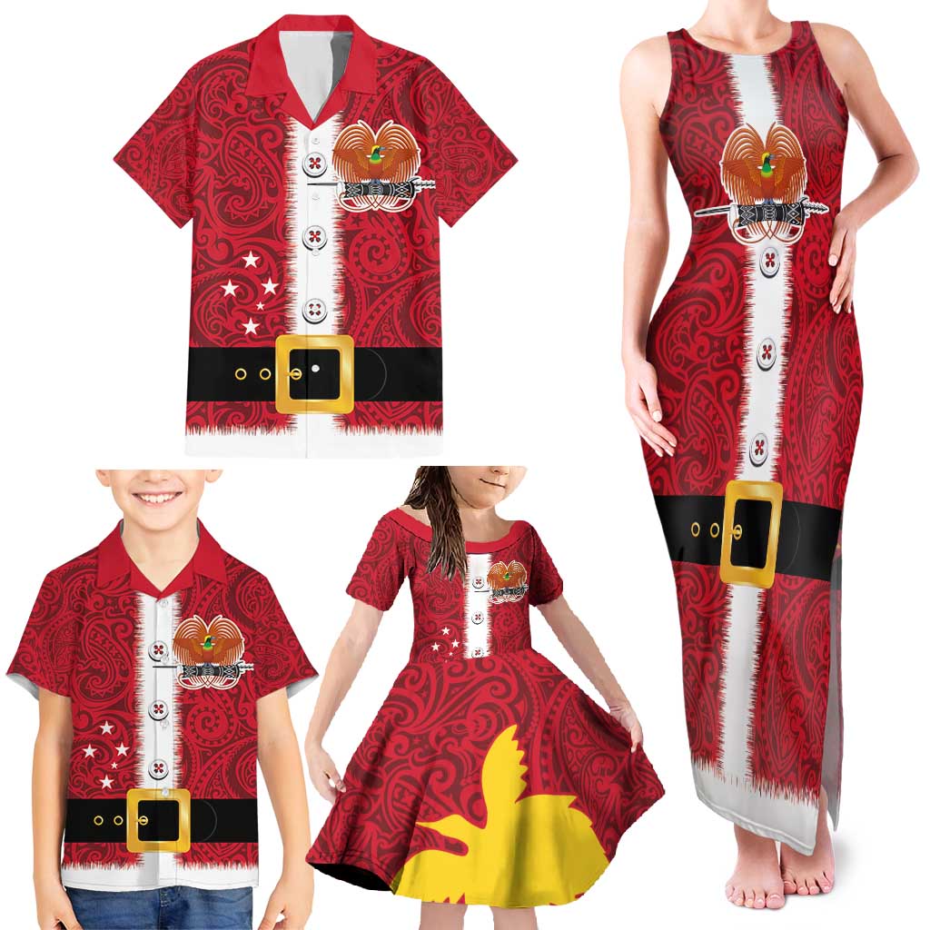 Papua New Guinea Merry Christmas Family Matching Tank Maxi Dress and Hawaiian Shirt Santa Suit Style With Melanesian Pattern LT03 - Polynesian Pride