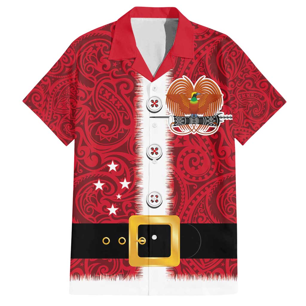 Papua New Guinea Merry Christmas Family Matching Tank Maxi Dress and Hawaiian Shirt Santa Suit Style With Melanesian Pattern LT03 Dad's Shirt - Short Sleeve Red - Polynesian Pride
