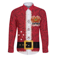 Papua New Guinea Merry Christmas Family Matching Tank Maxi Dress and Hawaiian Shirt Santa Suit Style With Melanesian Pattern LT03 Dad's Shirt - Long Sleeve Red - Polynesian Pride