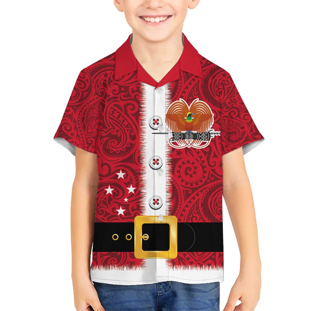 Papua New Guinea Merry Christmas Family Matching Tank Maxi Dress and Hawaiian Shirt Santa Suit Style With Melanesian Pattern LT03 Son's Shirt Red - Polynesian Pride