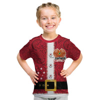 Papua New Guinea Merry Christmas Kid T Shirt Santa Suit Style With Melanesian Pattern LT03 Red - Polynesian Pride