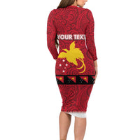 Papua New Guinea Merry Christmas Long Sleeve Bodycon Dress Santa Suit Style With Melanesian Pattern LT03 - Polynesian Pride