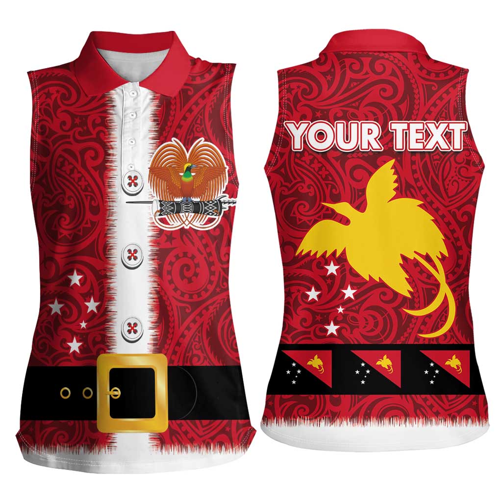 Papua New Guinea Merry Christmas Women Sleeveless Polo Shirt Santa Suit Style With Melanesian Pattern LT03 - Polynesian Pride