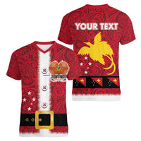 Papua New Guinea Merry Christmas Women V-Neck T-Shirt Santa Suit Style With Melanesian Pattern LT03 - Polynesian Pride