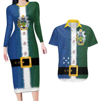 Solomon Islands Merry Christmas Couples Matching Long Sleeve Bodycon Dress and Hawaiian Shirt Santa Suit Style With Melanesian Pattern LT03 Green - Polynesian Pride