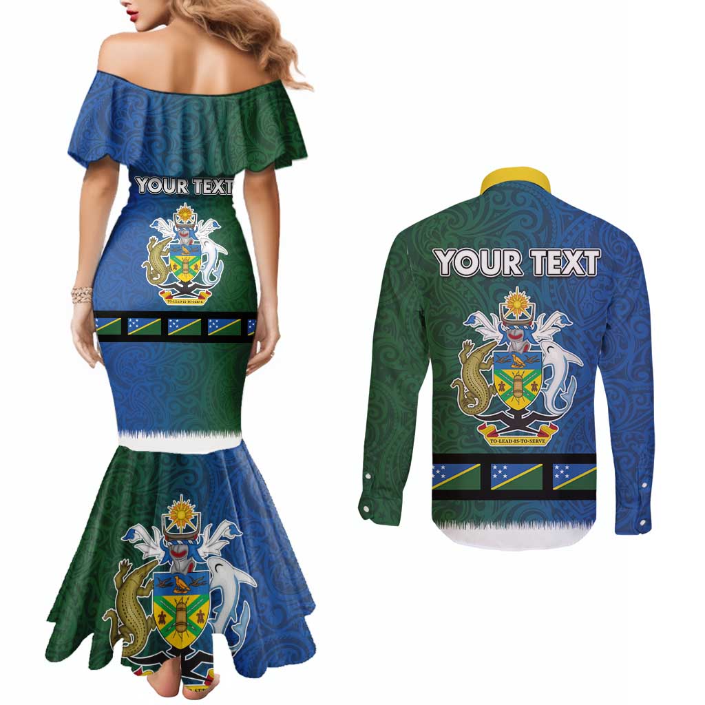 Solomon Islands Merry Christmas Couples Matching Mermaid Dress and Long Sleeve Button Shirt Santa Suit Style With Melanesian Pattern LT03 - Polynesian Pride