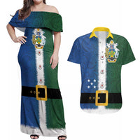 Solomon Islands Merry Christmas Couples Matching Off Shoulder Maxi Dress and Hawaiian Shirt Santa Suit Style With Melanesian Pattern LT03 Green - Polynesian Pride