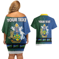 Solomon Islands Merry Christmas Couples Matching Off Shoulder Short Dress and Hawaiian Shirt Santa Suit Style With Melanesian Pattern LT03 - Polynesian Pride