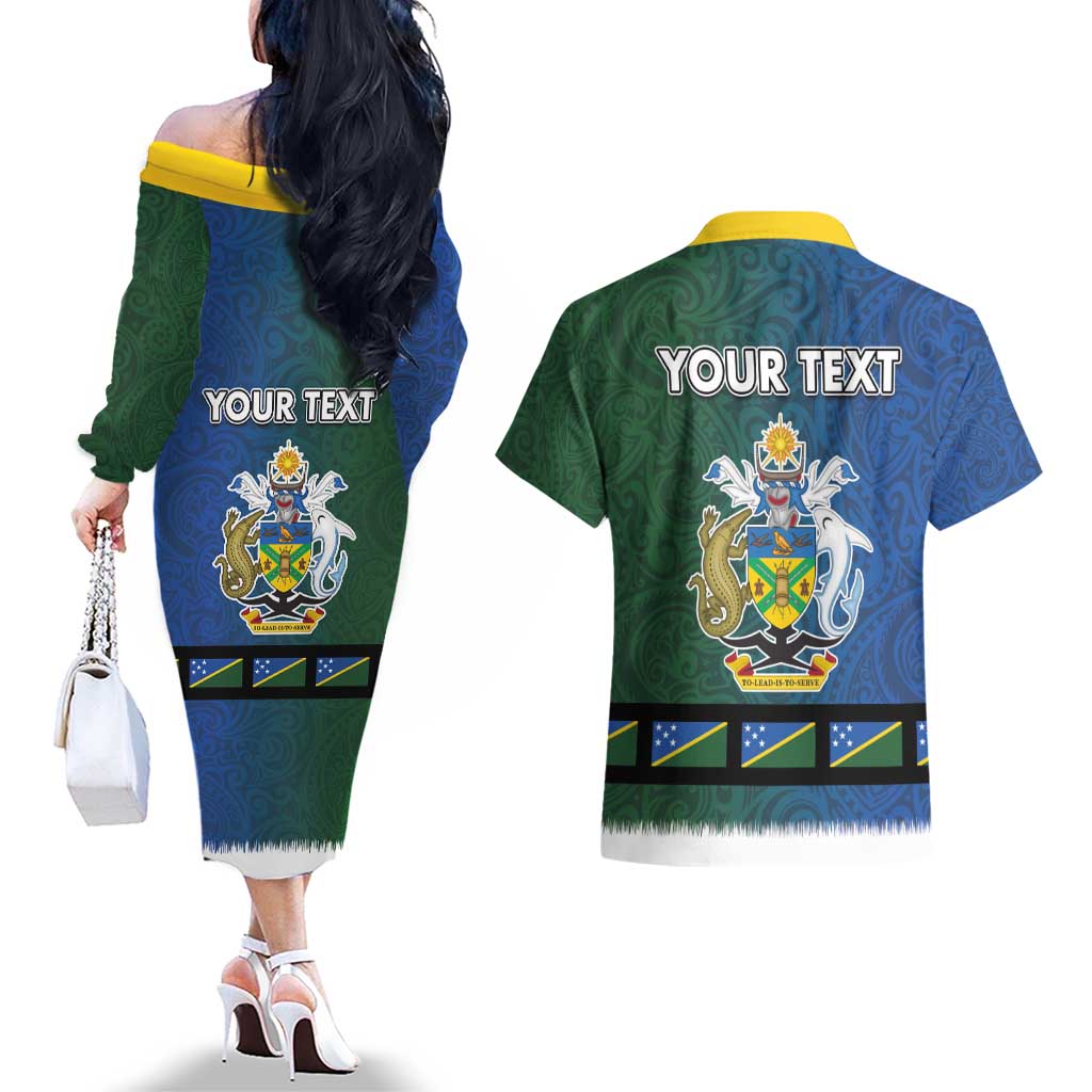 Solomon Islands Merry Christmas Couples Matching Off The Shoulder Long Sleeve Dress and Hawaiian Shirt Santa Suit Style With Melanesian Pattern LT03 - Polynesian Pride