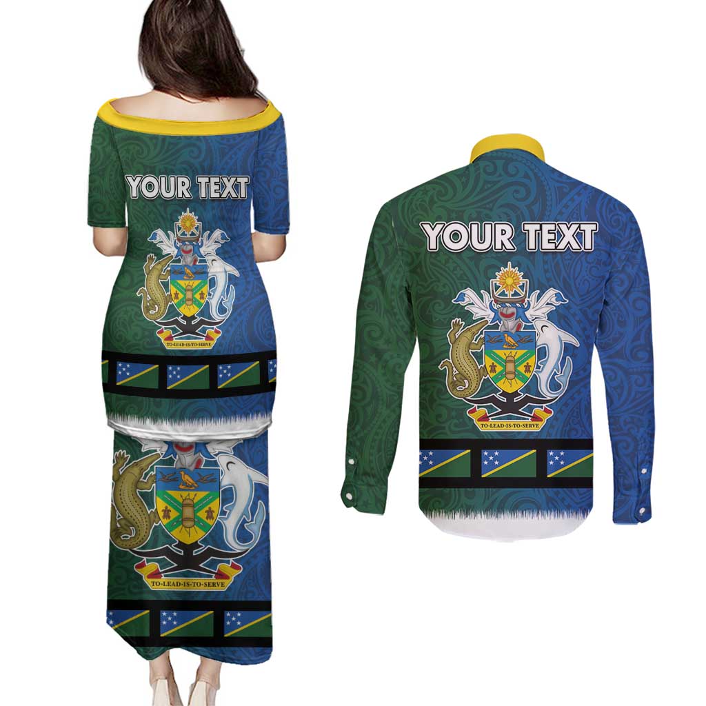 Solomon Islands Merry Christmas Couples Matching Puletasi and Long Sleeve Button Shirt Santa Suit Style With Melanesian Pattern