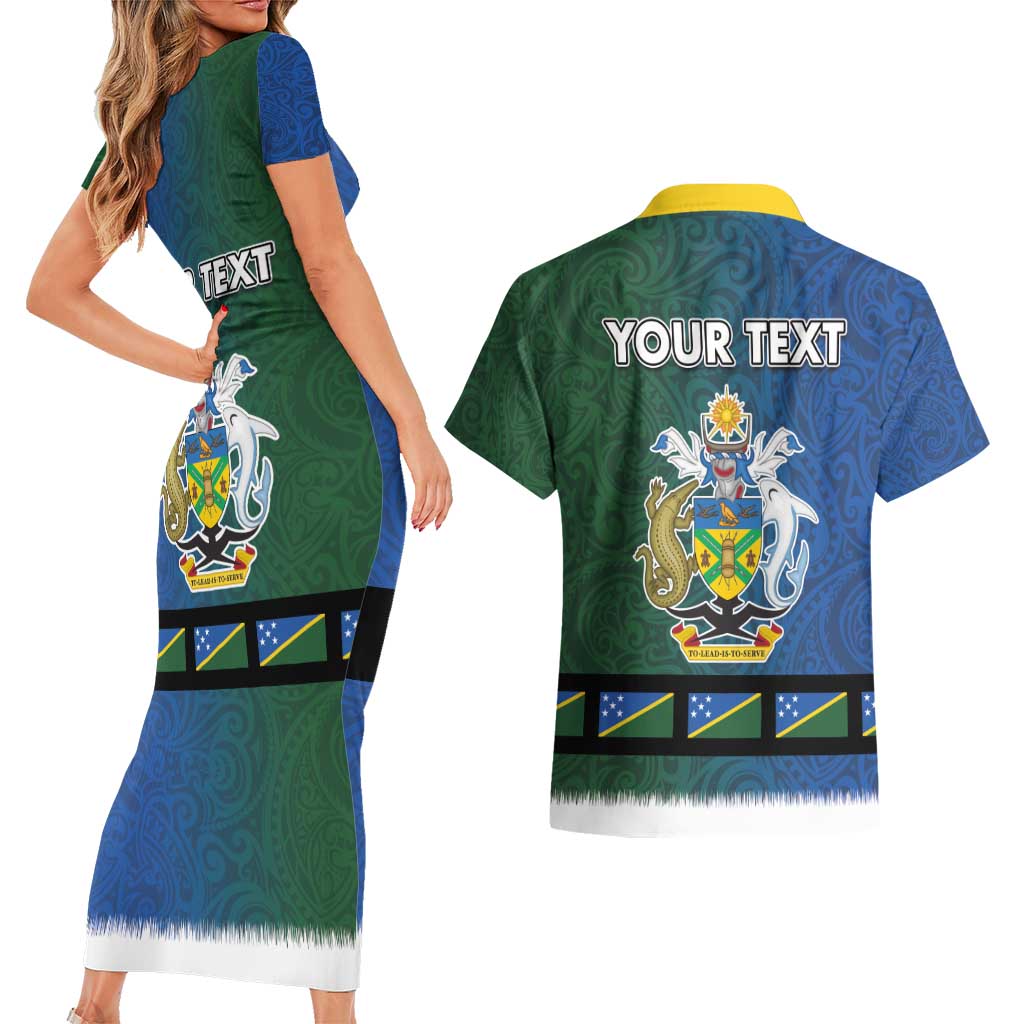Solomon Islands Merry Christmas Couples Matching Short Sleeve Bodycon Dress and Hawaiian Shirt Santa Suit Style With Melanesian Pattern LT03 - Polynesian Pride