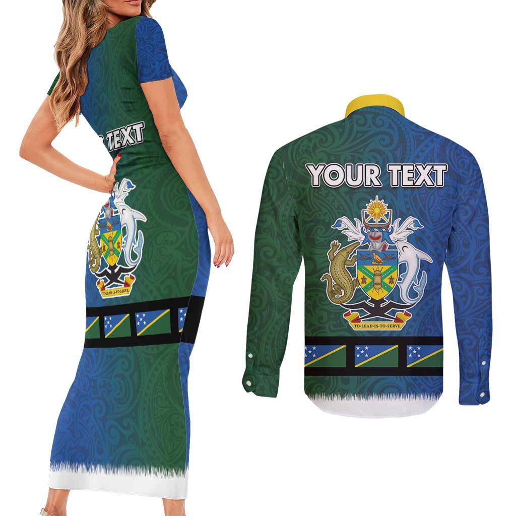 Solomon Islands Merry Christmas Couples Matching Short Sleeve Bodycon Dress and Long Sleeve Button Shirt Santa Suit Style With Melanesian Pattern LT03 - Polynesian Pride
