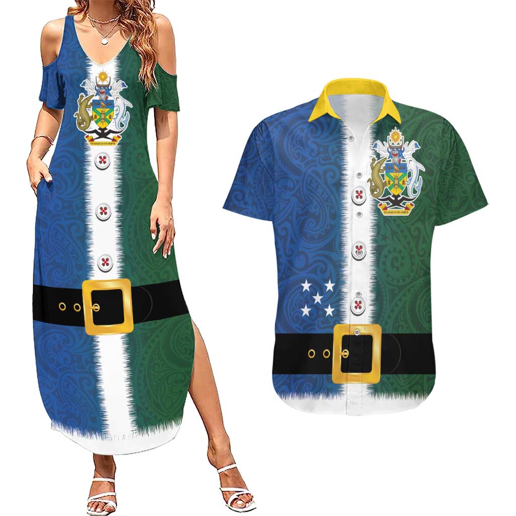 Solomon Islands Merry Christmas Couples Matching Summer Maxi Dress and Hawaiian Shirt Santa Suit Style With Melanesian Pattern LT03 Green - Polynesian Pride