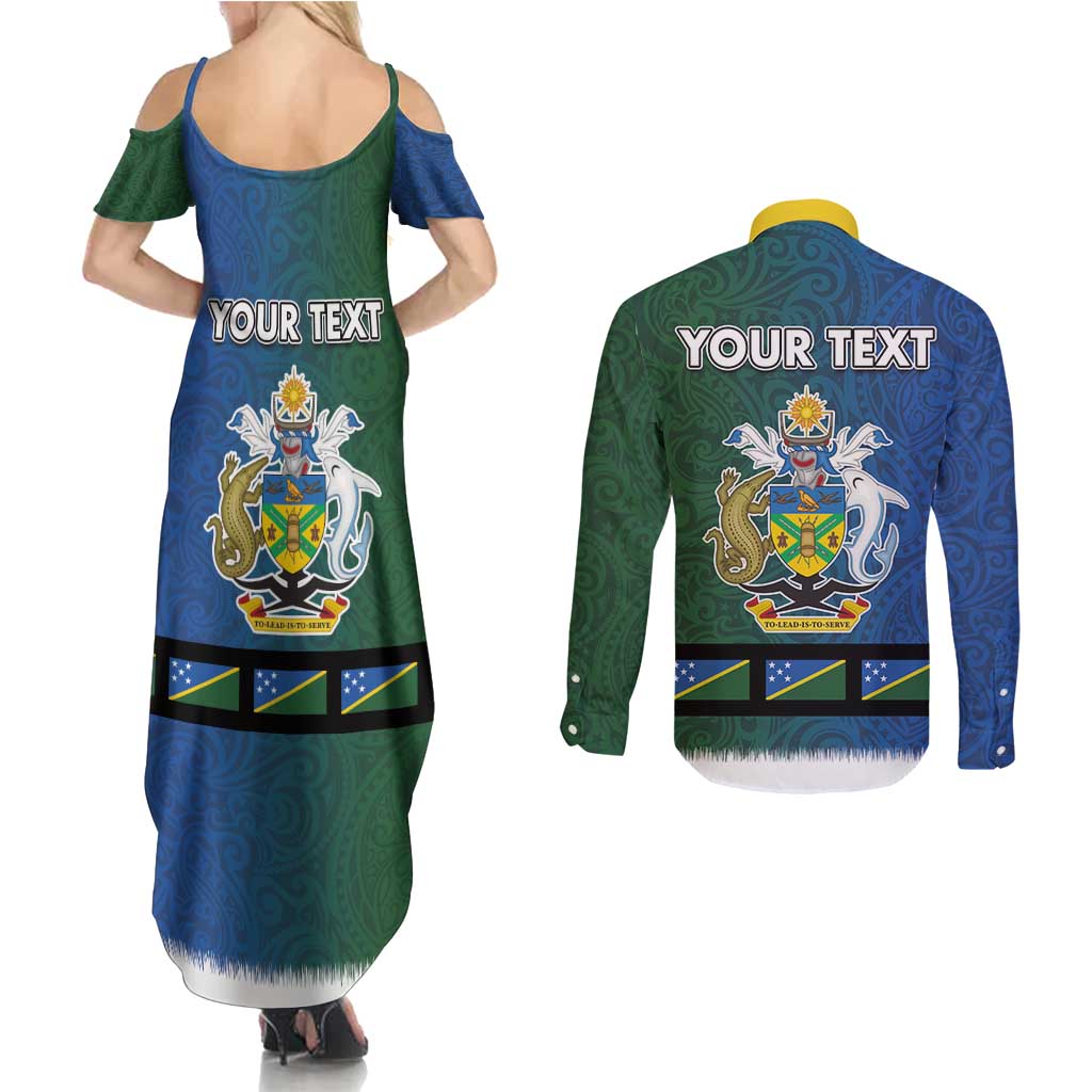 Solomon Islands Merry Christmas Couples Matching Summer Maxi Dress and Long Sleeve Button Shirt Santa Suit Style With Melanesian Pattern
