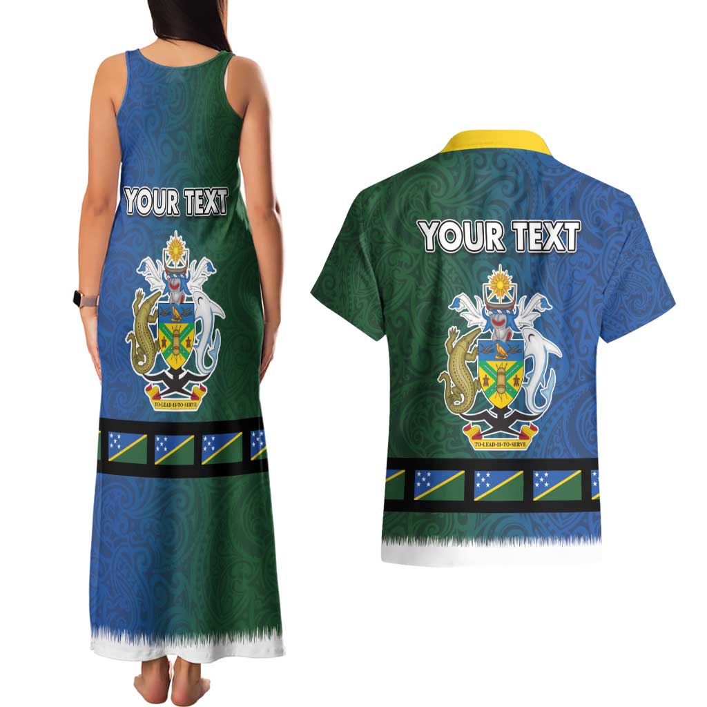 Solomon Islands Merry Christmas Couples Matching Tank Maxi Dress and Hawaiian Shirt Santa Suit Style With Melanesian Pattern LT03 - Polynesian Pride