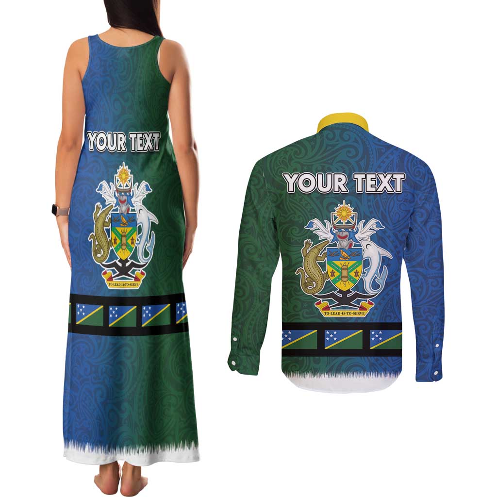 Solomon Islands Merry Christmas Couples Matching Tank Maxi Dress and Long Sleeve Button Shirt Santa Suit Style With Melanesian Pattern LT03 - Polynesian Pride