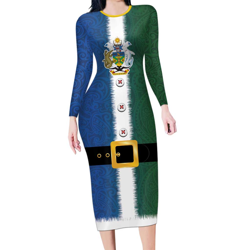 Solomon Islands Merry Christmas Family Matching Long Sleeve Bodycon Dress and Hawaiian Shirt Santa Suit Style With Melanesian Pattern LT03 Mom's Dress Green - Polynesian Pride