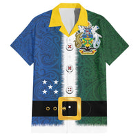 Solomon Islands Merry Christmas Family Matching Off The Shoulder Long Sleeve Dress and Hawaiian Shirt Santa Suit Style With Melanesian Pattern LT03 Dad's Shirt - Short Sleeve Green - Polynesian Pride