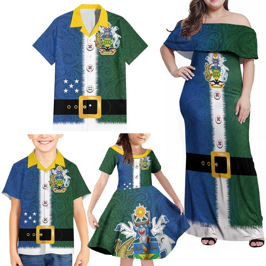 Solomon Islands Merry Christmas Family Matching Off Shoulder Maxi Dress and Hawaiian Shirt Santa Suit Style With Melanesian Pattern LT03 - Polynesian Pride