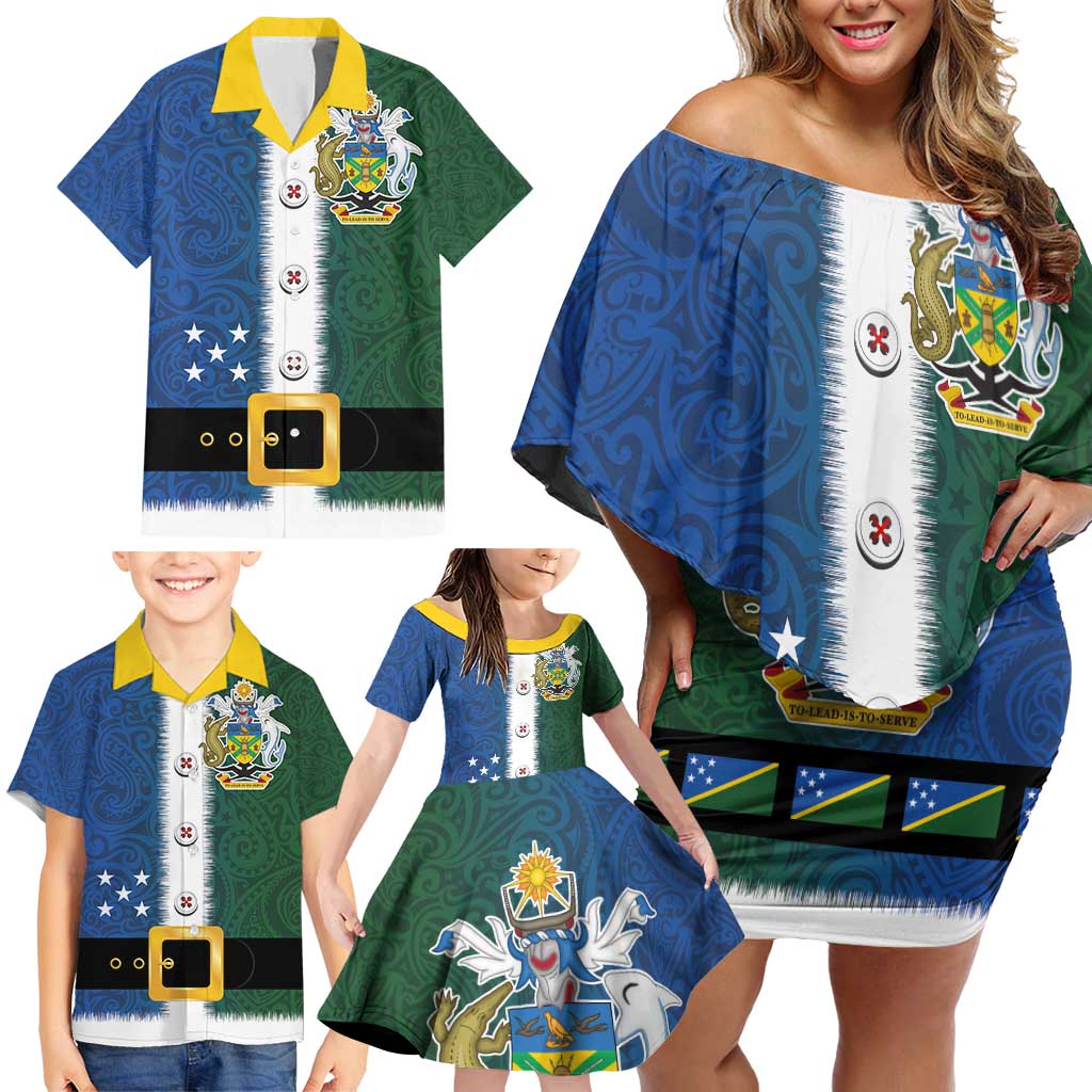 Solomon Islands Merry Christmas Family Matching Off Shoulder Short Dress and Hawaiian Shirt Santa Suit Style With Melanesian Pattern LT03 - Polynesian Pride