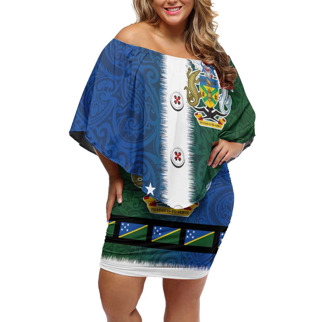 Solomon Islands Merry Christmas Family Matching Off Shoulder Short Dress and Hawaiian Shirt Santa Suit Style With Melanesian Pattern LT03 Mom's Dress Green - Polynesian Pride