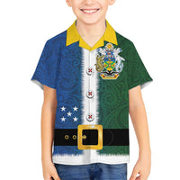 Solomon Islands Merry Christmas Family Matching Off Shoulder Short Dress and Hawaiian Shirt Santa Suit Style With Melanesian Pattern LT03 Son's Shirt Green - Polynesian Pride