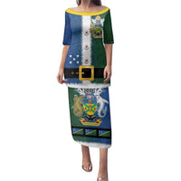 Solomon Islands Merry Christmas Family Matching Puletasi and Hawaiian Shirt Santa Suit Style With Melanesian Pattern LT03 Mom's Dress Green - Polynesian Pride