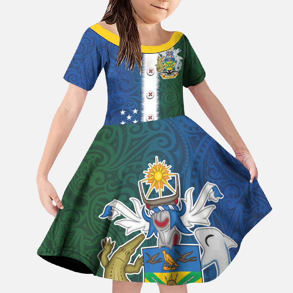 Solomon Islands Merry Christmas Family Matching Short Sleeve Bodycon Dress and Hawaiian Shirt Santa Suit Style With Melanesian Pattern LT03 Daughter's Dress Green - Polynesian Pride